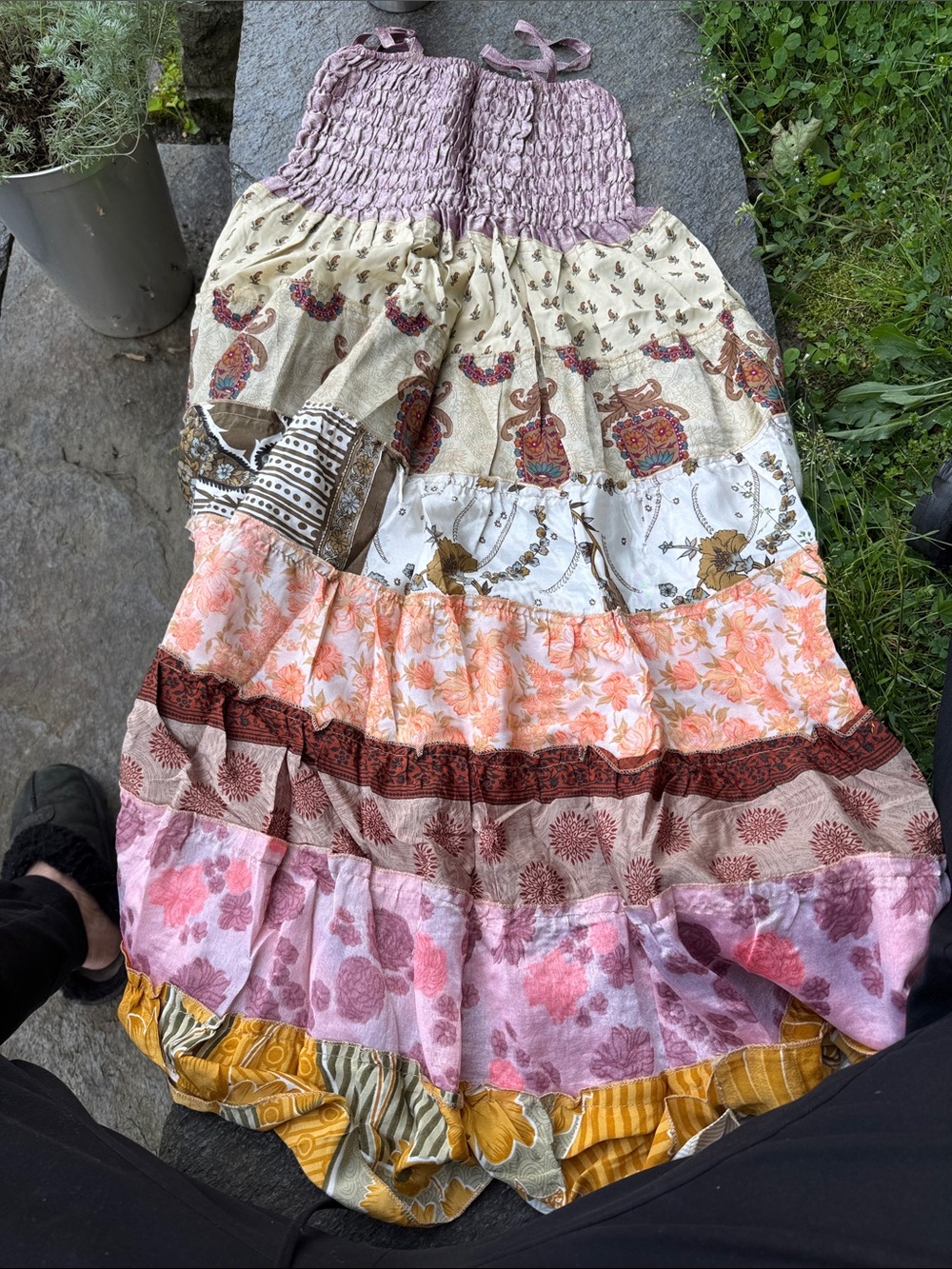 Bohemian Tiered Midi Dress in Lavender and Cream - Picture 7 of 10